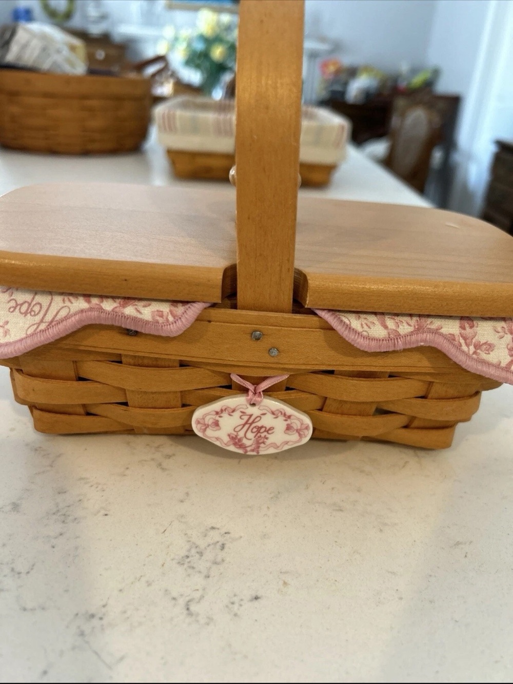 2000 Longaberger Horizon of Hope Basket w Liner Protector Lid Tie On